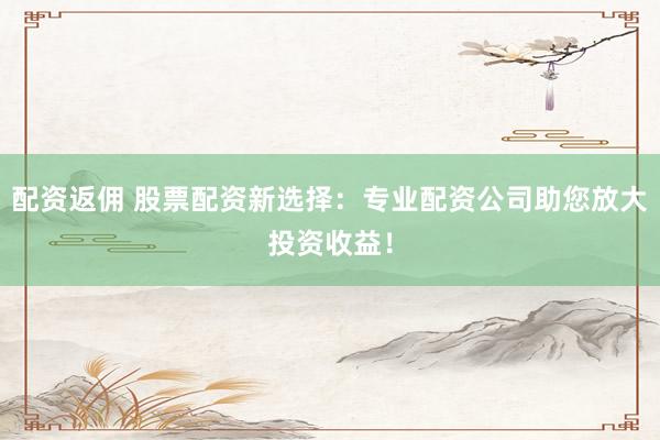 配资返佣 股票配资新选择：专业配资公司助您放大投资收益！