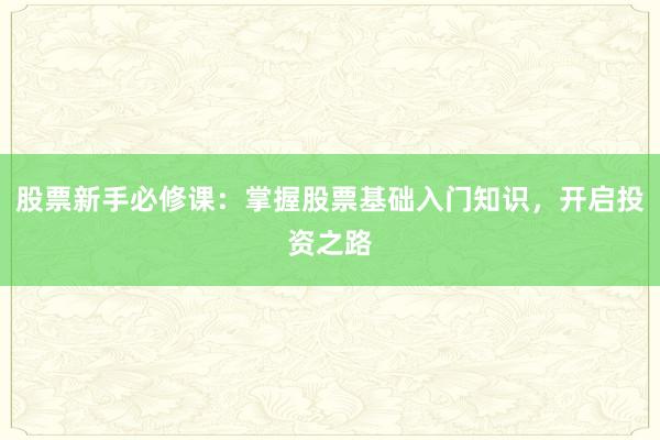 股票新手必修课：掌握股票基础入门知识，开启投资之路
