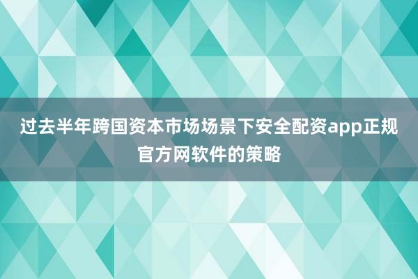 过去半年跨国资本市场场景下安全配资app正规官方网软件的策略