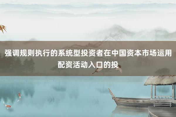 强调规则执行的系统型投资者在中国资本市场运用配资活动入口的投